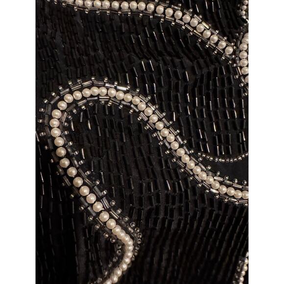 Vintage Michelle Yim for Zimble Silk Beaded Mini Dress Black Pearl 80s Glam M - Picture 6 of 16